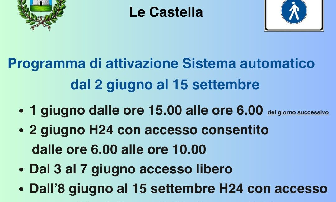 Area pedonale urbana a Le Castella dall’8 Giugno attiva tutti i giorni